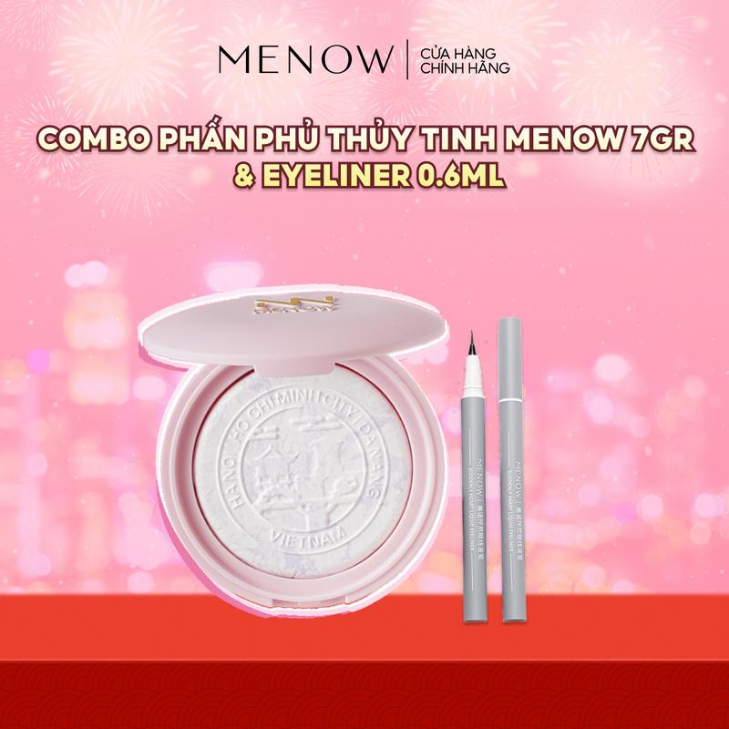 Combo Phấn Phủ Thủy Tinh MENOW 7gr + Bút Kẻ Mắt MENOW SUDDENLY HEART LIQUID EYELINER 0.6ml