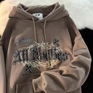 Hoodie Jacket untuk Pria Retro Lengan Panjang Street Hooded Jaket Pria Musim Gugur Letter Pullover Chic Hood Remaja Premium Tebal Kualitas Sweatshirt