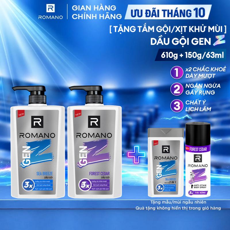Dầu gội Dưỡng Tóc cho nam Romano Gen Z 610g + Tặng kèm Dầu gội 150g
