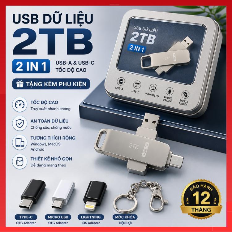 Ổ đĩa flash kingston 2TB 3 trong 1 Ổ đĩa flash USB Type-C U 128GB 256GB 512GB 1TB Pendrive Ổ đĩa