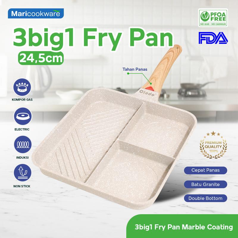 3big1 Grill Non-Stick Medic Stone Fry Pan Wajan Besar 3 dalam 1 Panggang Tumis Batu Medis Anti Lengket + Indikator Panas 0