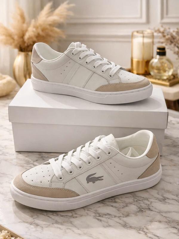 Giày Thể Thao Cá Sấu Trắng Da Bò Vá Da Lộn Đế Cao Su Đúc Nguyên Khối BH 12 Tháng Mũi Tròn Chống Nước Thoải Mái Phong Cách Khỏe Mạnh Sang Trọng