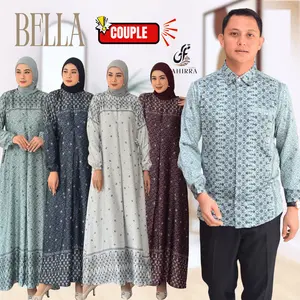 COUPLE Dress BELLA Bahan Silk Premium Motif Bunga Elegan Dress kondangan Muslim Mewah Terbaru 2025