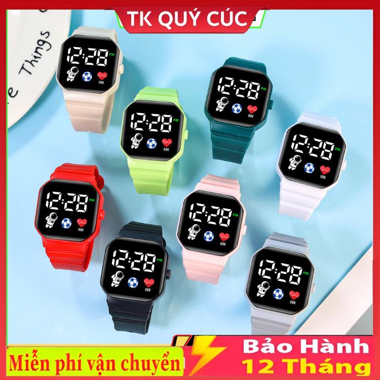 Đồng Hồ Đeo Tay Điện Tử Đèn LED Mặt Vuông Màu Trơn Họa Tiết Phi Hành Gia Trái Tim Phong Cách Hàn Quốc Cho Học Sinh