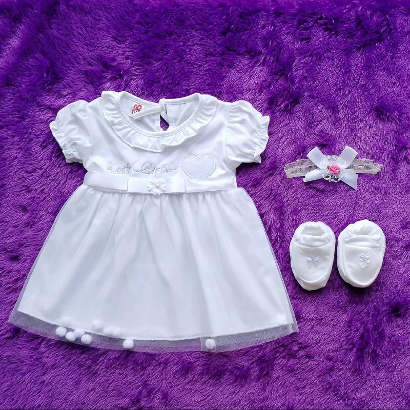 Baju Bayi Perempuan 0-12 Bulan/Dress Bayi Putih/Dress baby 1 Set/Dress+Bandana+Sepatu/Gaun Bayi Viral /Dress Bayi korea/kado bayi nb / Fashion baby/ Parsel/PURPLE BABY 1