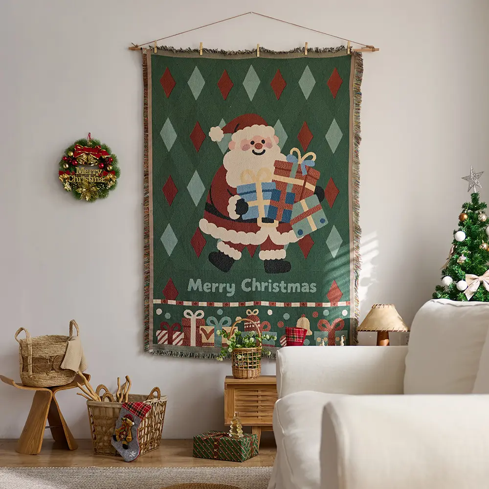 Tirai Dekorasi Dinding Ruangan Kamar Natal, Kain Latar, Selimut Benang Katun, Taplak Sofa, Selimut Camping, Kain Gantung