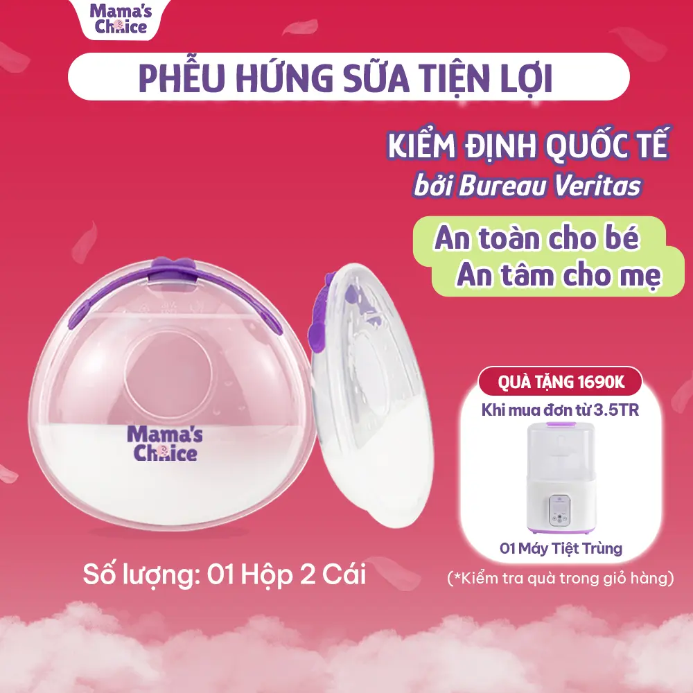 Phễu Hứng Sữa Mama's Choice, Chất Liệu Silicone An Toàn, Có Nút Đậy Chống Tràn và Dây Đeo Chống Rơi (Hộp 2 Cái)