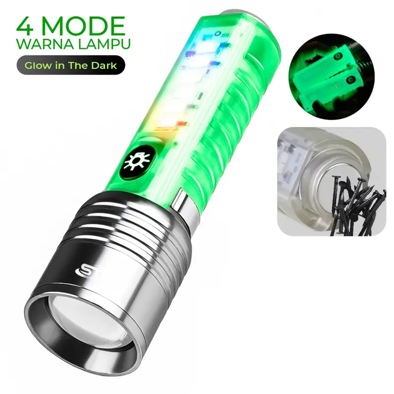 Senter Transparan Magnet Zoom in out Cas 8 Mode Warna 30W Waterproof Flashlight 520A 520 Series 0
