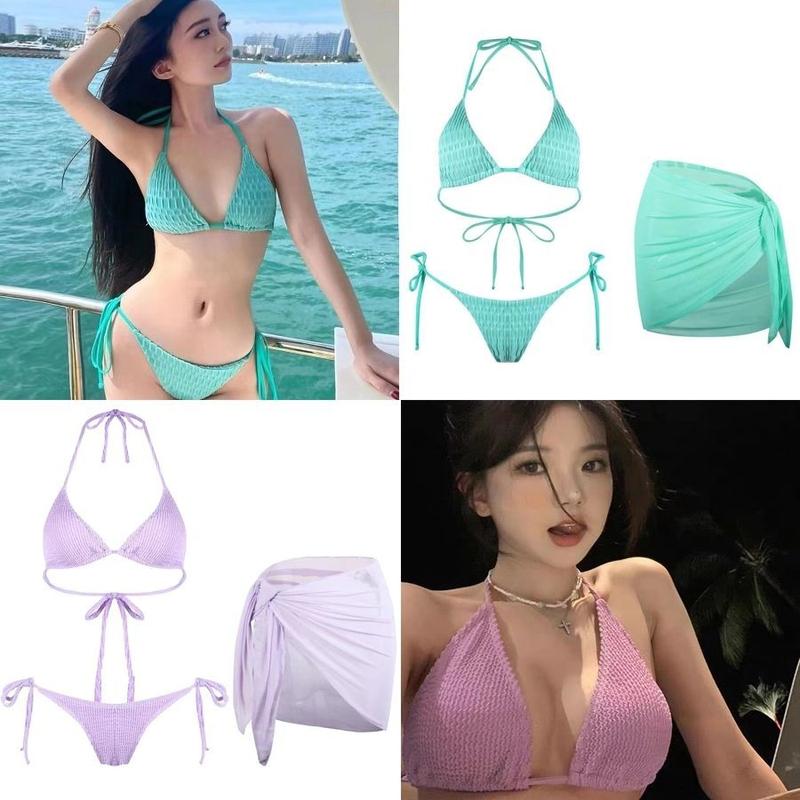 Áo Tắm, Nữ Người Ảnh Hưởng Trực Tuyến, Bikini Gợi Cảm, Ngực Nhỏ Đẩy Lên, Phong Cách Bikini, Bó Sát, Tam Giác Xẻ Tà, Thích Hợp Cho Kỳ Nghỉ Và Spa, Năm 2024 6