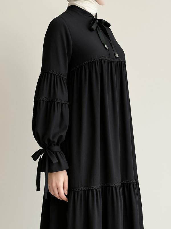 Gamisviralcantik - Safeaa Midi Dress Muslim Wanita Hitam Simple Elegan Terbaru Zipper Bumil Busui Friendly | Baju Muslim Wanita Kekinian 0