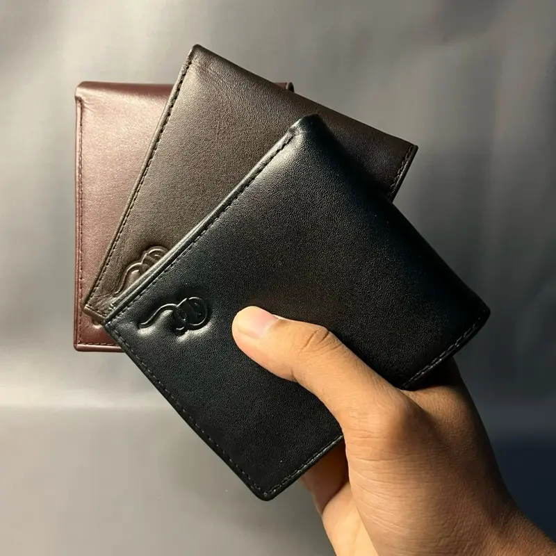 [KK 002 PLS] Dompet Lipat Pria Kulit Sapi Asli Polos untuk Uang dan Kartu - Cowok
