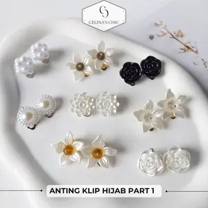 Anting Klip Hijab Part 1 Anting Jepit Fashion Wanita Mutiara & Bunga Elegan by Celinas chic