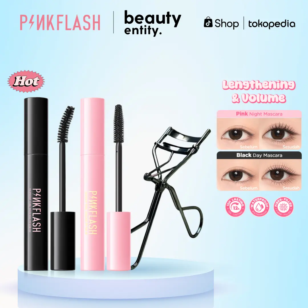 (BUNDLE) PINKFLASH Waterproof Mascara OhMyWink Eye Makeup bervolume Maskara Tahan Air Thick Pink E08 Mascara Lasting Eyelash Black