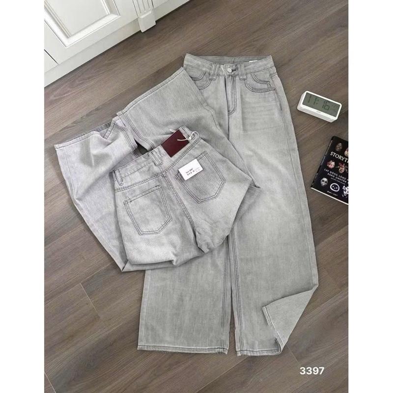  Quần bò jean nữ màu ghi khói dài 100cm phong cách năng động 