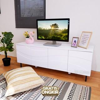 Gambar Melody Furniture - Meja Rak TV Modern Minimalis Estetik Yoffy TV Stand 150 cm White Glossy dari Melody Furniture Kab. Malang Tokopedia