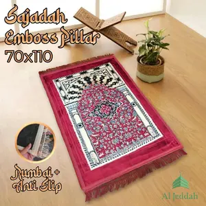Aljeddah Sajadah Emboss Pilar Rumbai 70x110 AL JEDDAH Sejadah Turki Tebal Premium Bulu Busa Sajadah TEBAL Motif Nyaman Muslim