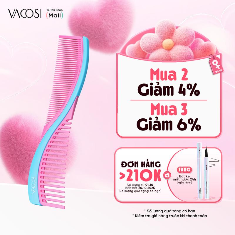 Lược 2 Đầu VACOSI – Hồng Xanh,  Nhựa ABS Cao Cấp, Chải Tóc Ướt & Khô, C15