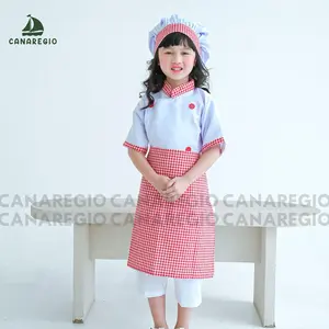 Baju Koki Set Celemek dan Topi Koki Anak Apron Chef Katun Set Bisa COD by Canaregio