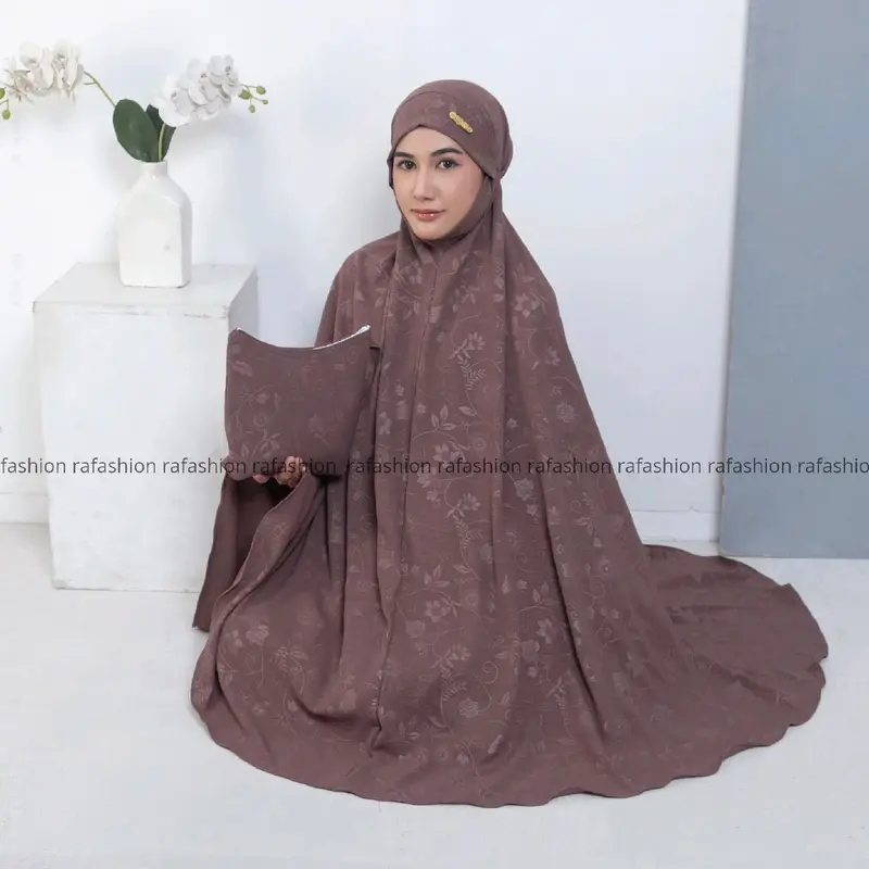 Ra Fashion - Mukena aqila Dewasa Embos crinkle Airflow Syar'i Penutup Dagu Motif Bunga Mewah Cantik Nyaman Panjang Atasan Traveling Beli Lokal 8