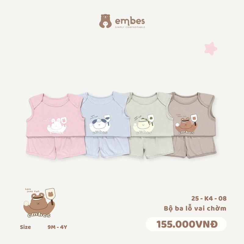 Bộ quần áo ba lỗ vai chờm dáng tanktop cho bé Embes Việt Nam từ 9 tháng - 4 tuổi - 25-K4-08