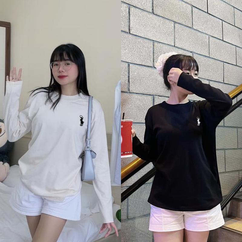  Áo Thun Dài Tay Họa Tiết Thêu Ngựa Chất Thun Lạnh Mềm Mịn Thoáng Mát Áo Dài Tay Nữ Basic 