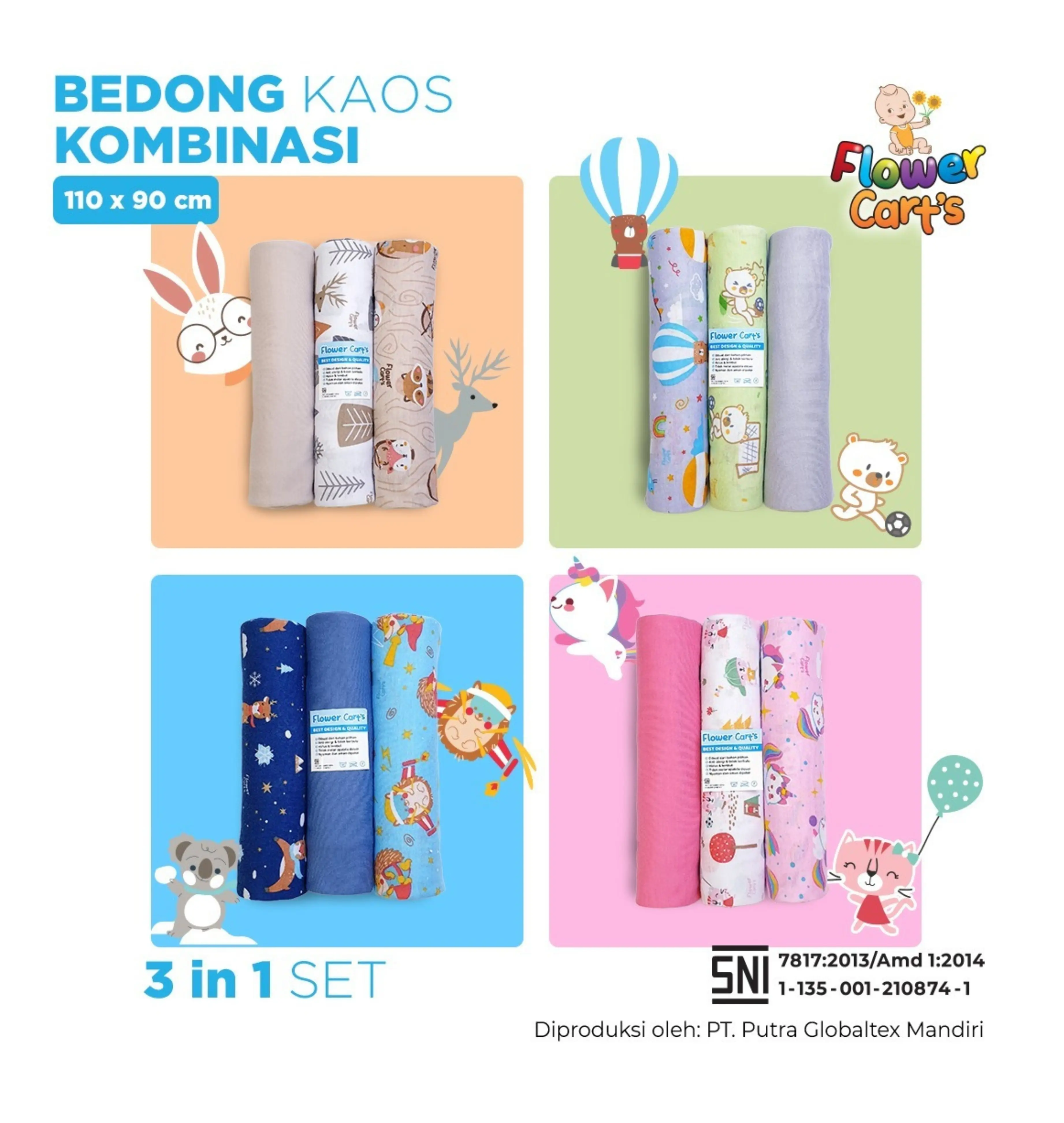 Bedong Bayi Karakter Jumbo isi 3 PCS Perempuan Laki-Laki Hewan