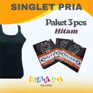 NuteX/Nugros Paket 3 pcs Singlet Pria Hitam Dan Putih Nugros Bahan Katun Nyaman Size M L XL 3L Motif Polos Singlet Pria Singlet Hitam Putih