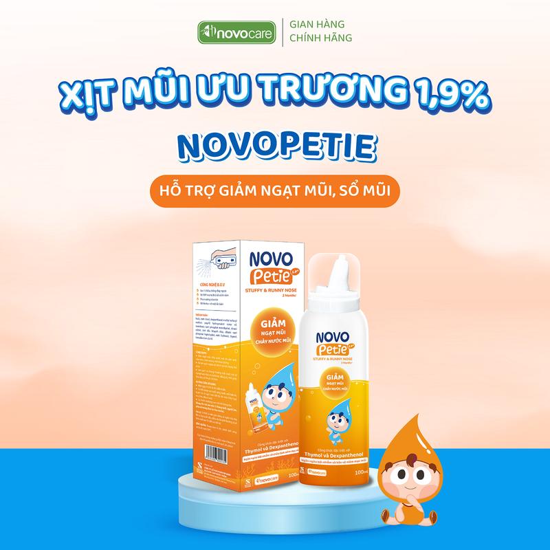 Xịt mũi nước muối ưu trương Novopetie 1,9% thông mũi, giảm sổ mũi, ngạt mũi giúp dễ thở hơn, ngủ ngon hơn, 100ml