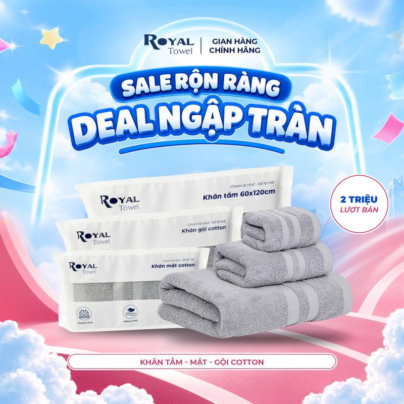 Khăn Tắm, Khăn Gội, Khăn Mặt Royal Towel Sợi Cotton Mềm Mịn, Thấm Hút Tốt, Không Xổ Lông, Không Phai Màu