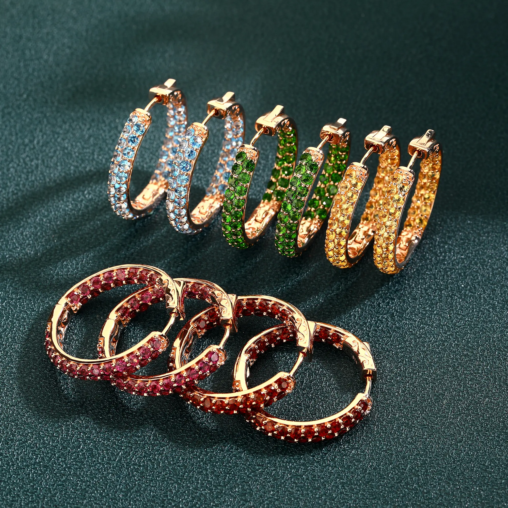 Rose Gold Plated 33MM Hoop Earring Natual Garnet Diopside Gemstones Purple Garnet Blue Topaz Citrine Jewelry