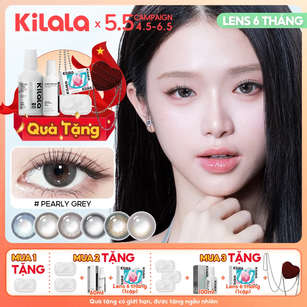 Kính áp tròng Kilala lens 6 tháng màu Nâu Xám Hồng Lam DIA 14.2mm độ cận 0-7 lens có giãn tròng vừa phải được Linh Ka yêu thích Nữ Women [Lens được Linh Ka lựa chọn Linh Ka]