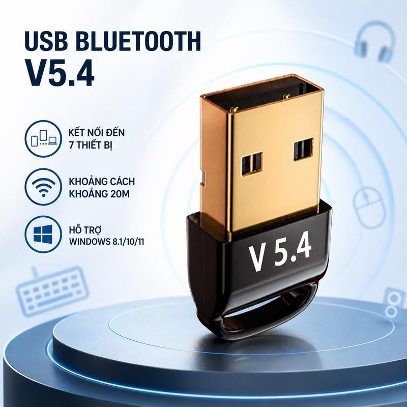 USB Bluetooth 5.0/5.3/5.4 Cho Máy Tính PC Laptop, Adapter Bluetooth Kết Nối Tai…