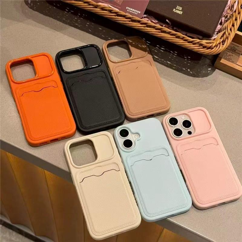 Ốp Điện Thoại da TPU/PU màu trơn với khe thẻ, chống sốc bảo vệ cho IPhone 11, 12, 13, 14, 15, 16, 17 Pro Max
