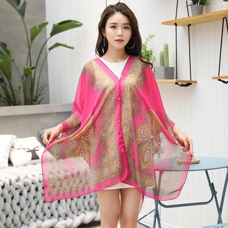 Product Introduction of Scarf Outdoor baru untuk wanita shawl pelindung matahari sutra perjalanan mode gaya asing 7