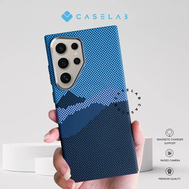 CASELAB - PIXEL CARBON MOUNTAIN TARTAN BRITISH DESIGN CASE MAGNETIC SMSG COMPATIBLE FOR S25 ULTRA S25 PLUS S25 S24 ULTRA S24 PLUS S24 S 24 S23 ULTRA S23 PLUS S23 S 23 HARDCASE PC PIXEL DESIGN CASING PELINDUNG HANDPHONE Bumper Blue 1