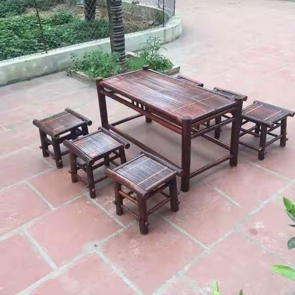 Bộ bàn ghế tre kích thước bàn 60x120 cao 50 gồm 1 bàn 6 ghế.Bàn ăn,bàn trà,bàn cafe,quán bún đậu,nhà hàng mọt gỗ