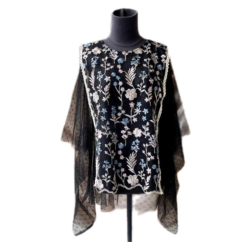 Vest Tile Garden Brukat Korea Wanita Muslim Panjang Cardigan Katun Motif Dewasa Hitam - Baju, Kardigan outer tali 0