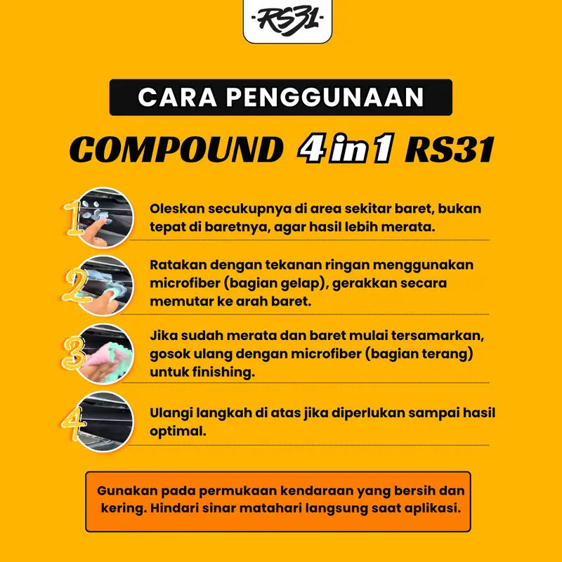 RS31 Rubbing Compound Penghilang Baret Mobil Motor Helm Kaca 50gr 100gr 200gr Super Ampuh Menghilangkan Baret Halus & Swirl Mark Dengan Wax & Silikon 4