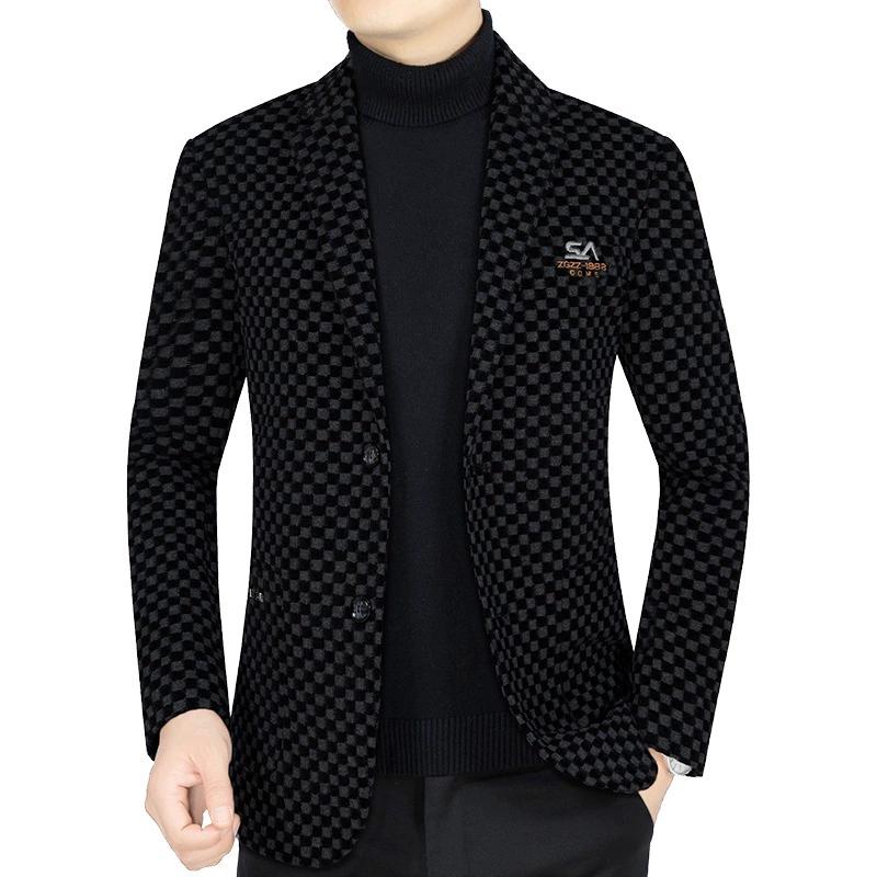 Áo Khoác Vest Nam, Thiết Kế Ca Rô, Phong Cách Thường Ngày Ngoại Cỡ, Thích Hợp Cho Mùa Xuân Và Mùa Thu, Bộ Đồ Công Sở, Độc Quyền Cho Bố Jacket Menswear Kem Dài Tay 6
