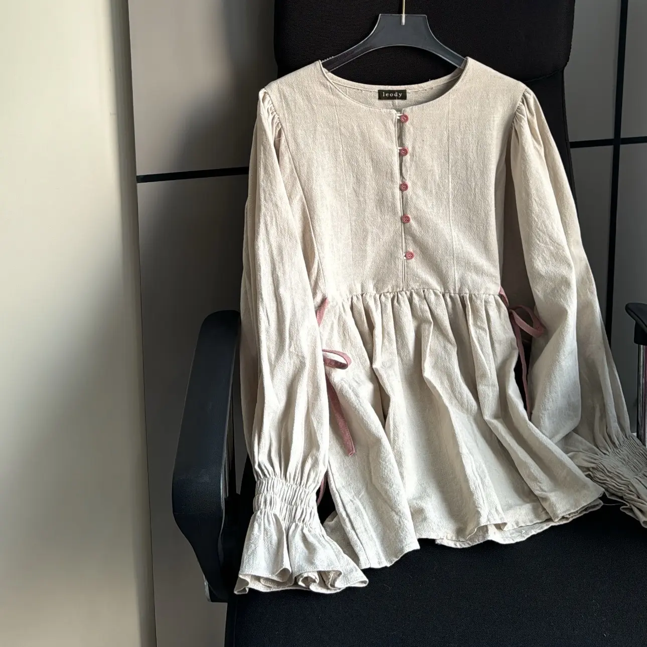 ASILA - RIBBON BABYDOLL BLOUSE by Leody || Atasan Wanita Kemeja Kancing Linen Pita9