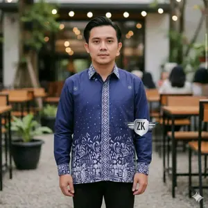 Baju Batik couple ayah dan anak motif sutena biru bahan katun premium halus dan nyaman dipakai