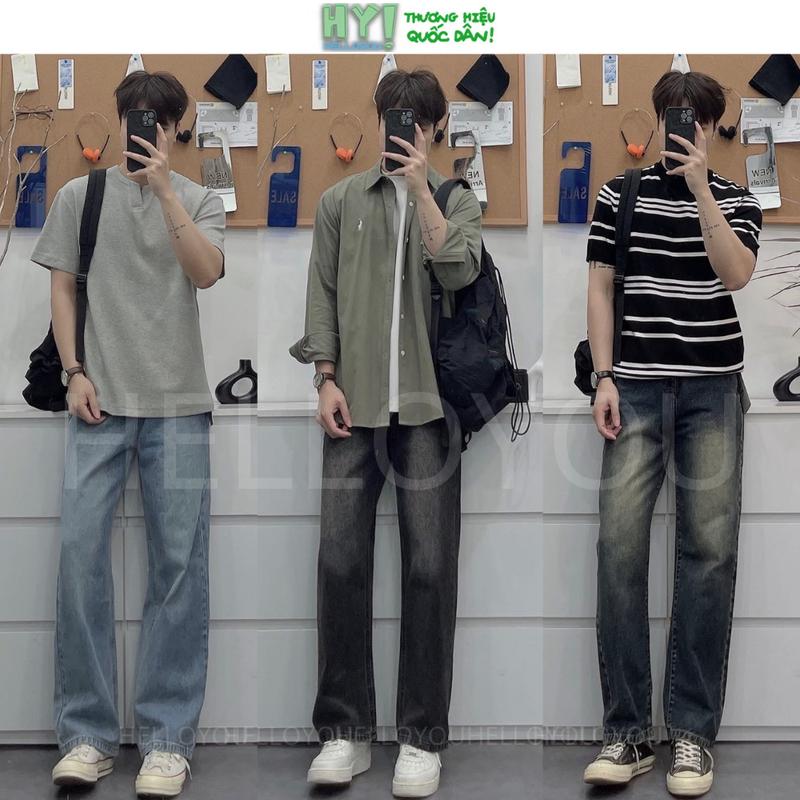 Quần jean nam Đen Xám Trầm Smoke ống suông rộng quần bò nam baggy chất jeans cao cấp phong cách Retro 2025
