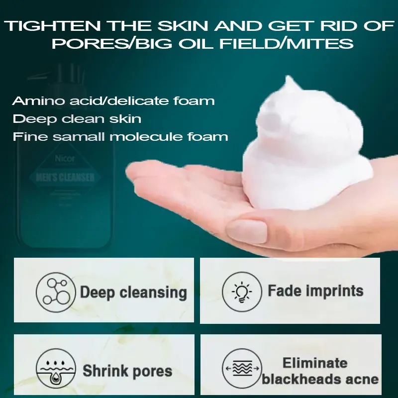 Pembersih Wajah Pria 160ML Pemutih Wajah Anti Acne Face Wash Komedo Kontrol Minyak Melembabkan Ringan Dan Tidak Mengiritasi Pori-pori Bersih Dalam Perawatan Berjerawat 6