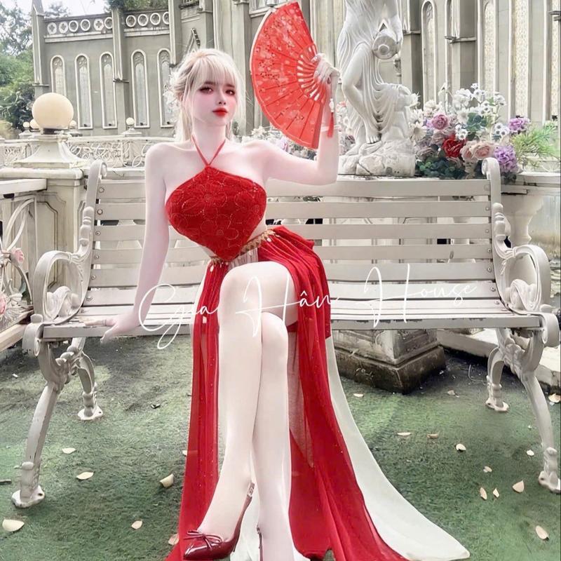  15458 - SET ÁO YẾM HOA XUYÊN THẤU + VÁY NHŨ CỘT EO -Free size Nữ  Dưới 52kg - eo dưới 70cm  - 3 màu- lưới + thun nhũ 