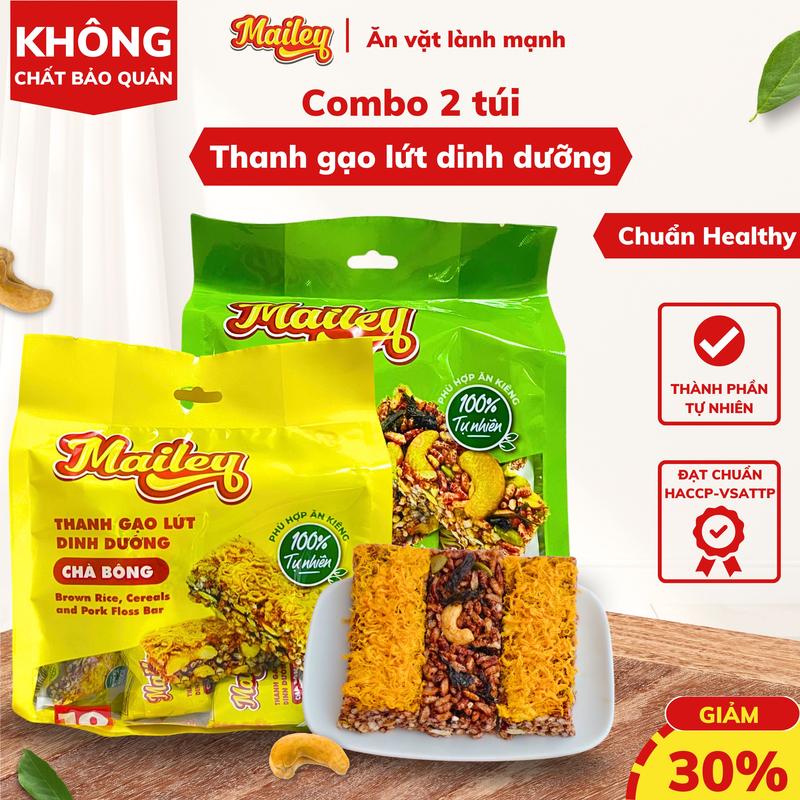 Thanh gạo lứt ăn Healthy Mailey Túi 10 Thanh vị chà bông, rong biển mix hạt, thành phần tự nhiên, không chất bảo quản 0