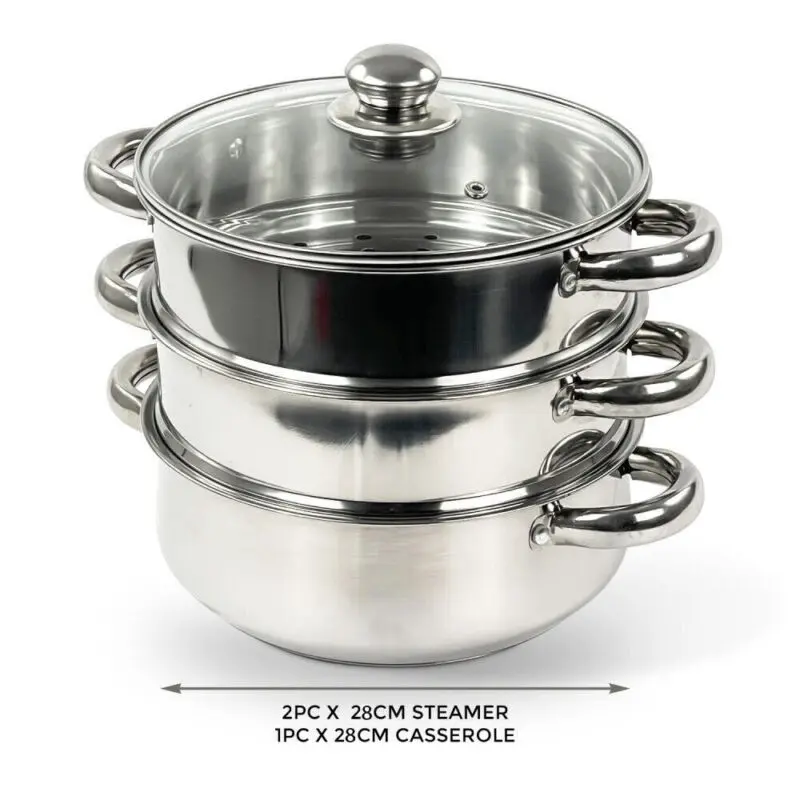 28CM Large Capacity Steamer Cooker Steam Pot Lids Household Vegetable Steamer Multi-functional Soup Pot Kitchen Utensils ；Steamer Pot for Cooking 11 inch Steamer Pot, 3-tier Multipurpose  Stainless Steel Steam Pot Cookware with Lid for Vegetable, 5