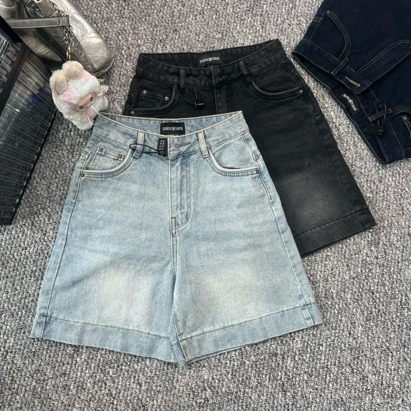 CAO CẤP Quần Ngố Jean Nữ Vải Cao Cấp Lai 3P Viền Túi Gân Trơn Đơn Giản