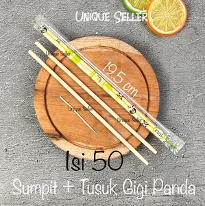 Sumpit Bambu + Tusuk Gigi isi 50 Set Sumpit Makan Sushi Pangsit Mie Bakmi Bambu Panda