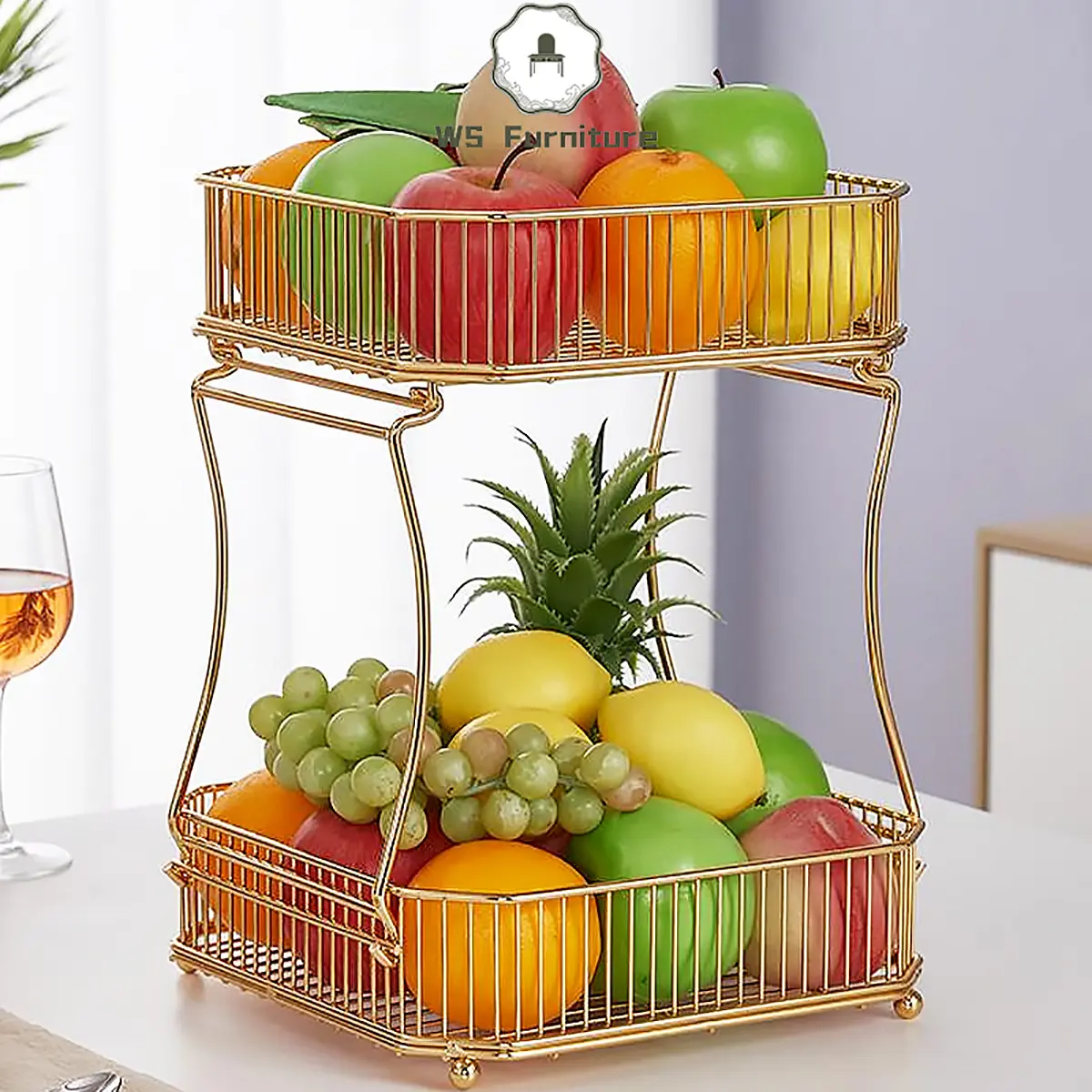 Emas Tray Buah / Tempat Buah / Wadah Buah / Fruit Tray /Tempat Saji Buah / Keranjang Serba Guna 2Tingkat / Keranjang 2 Tingkat