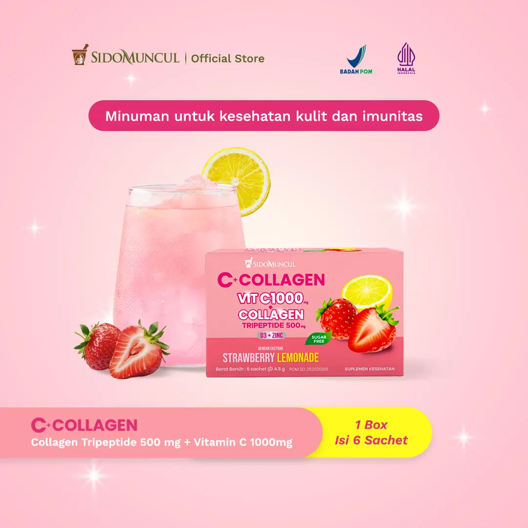 C+Collagen - Minuman Collagen Tripeptide 500mg + Vit C 1000mg untuk Kesehatan Kulit dan Imunitas